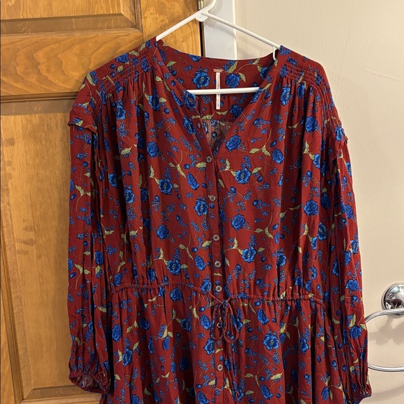 Free People Floral Button-Front Burgundy Mini Dress - Picture 5 of 11